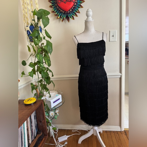 Vintage Dresses & Skirts - 50s Vintage Black Fringe Wiggle Dress